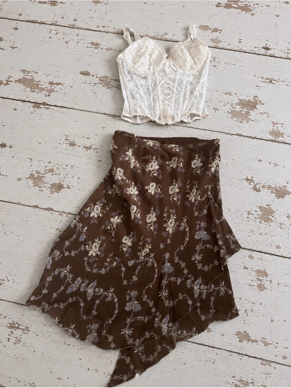 Max Studio Brown Floral Silk Asymmetrical Midi Skirt